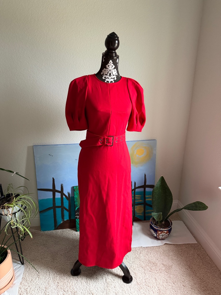 Ted Baker Bold Red Puff-Sleeve Belted Maxi Dress